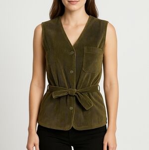 TED LAPIDUS Diffusion Vintage Corduroy Button Front Belted Vest